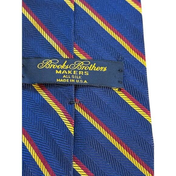 Brooks Brothers Makers USA Made Diagonal Striped Blue Neck Tie Silk Herringbone - Picture 12 of 12